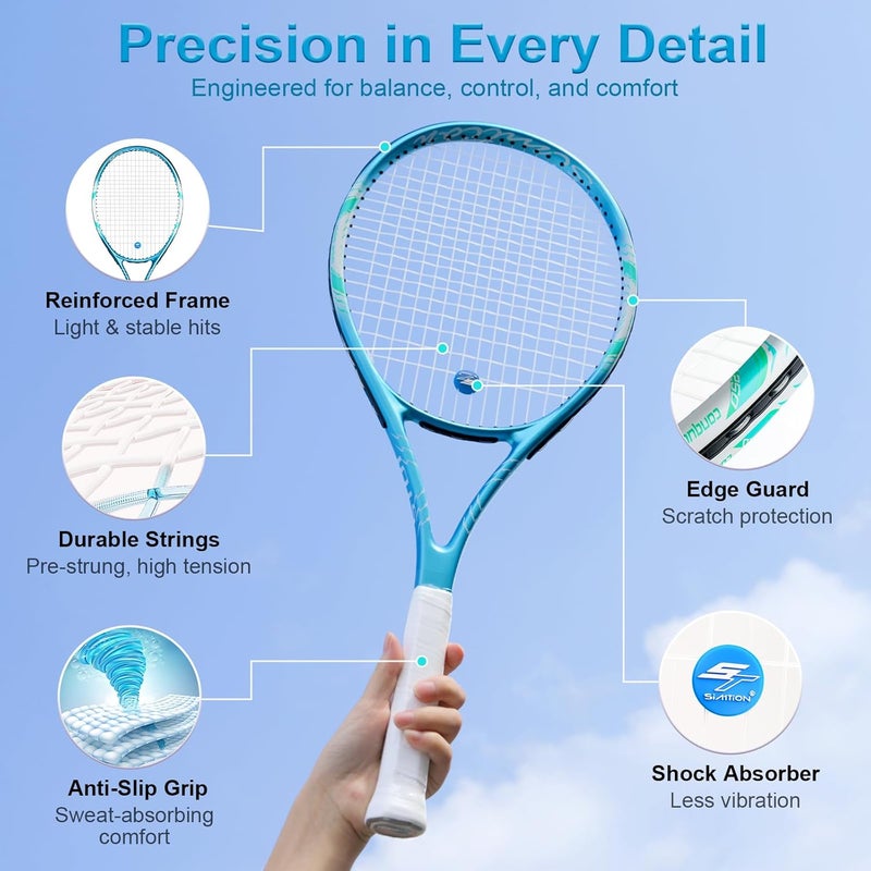 SIMTION 27 Inch Tennis Rackets Set, 2 Player Pre-StrungTennis Racquets for Adults, 2 Overgrip Tapes, 3 Balls, 2 Wristbands and Carrying Bag, for Beginner and Professional - Image 3